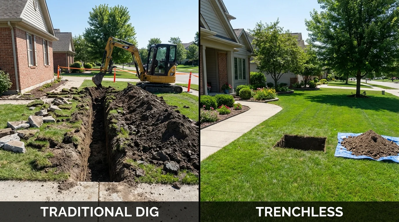 Trenchless sewer repair with minimal yard damage versus traditional excavation in Thurmont, MD